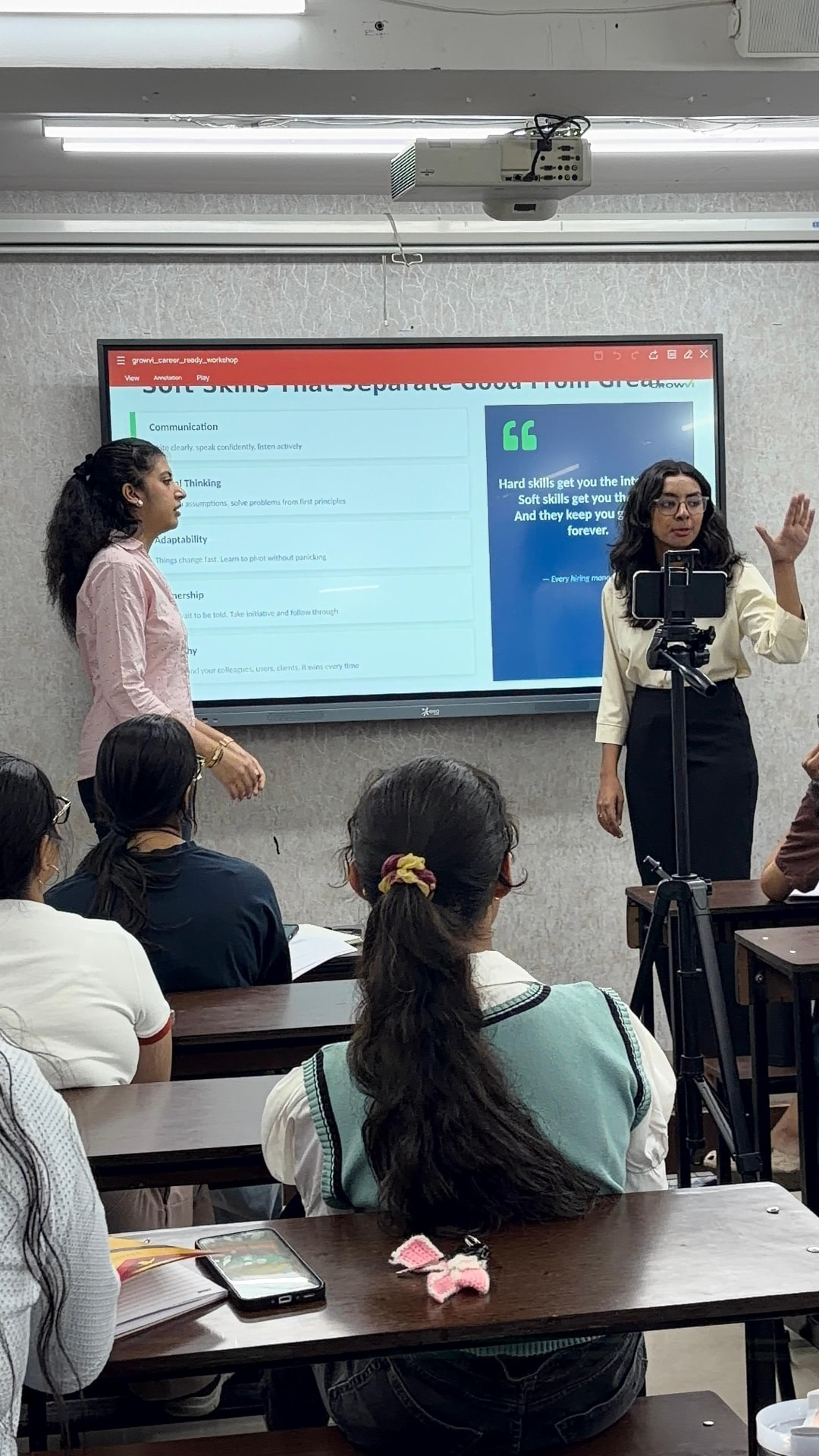 Soft skills session in progress with students listening